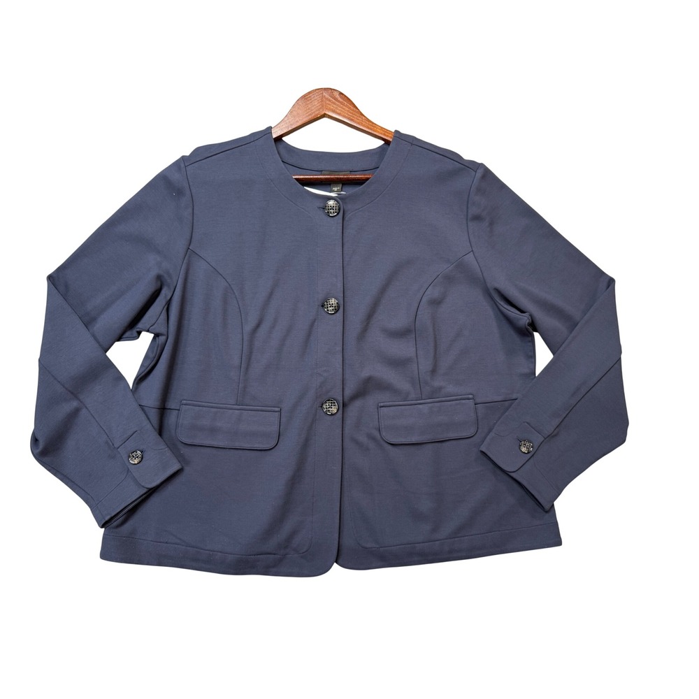 J. Jill Jacket Womens 2X Navy Blue Like New Wearever Knit Button Front Blazer